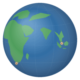 Globe showing the Eastern Hemisphere — Africa on the left, Singapore on the right